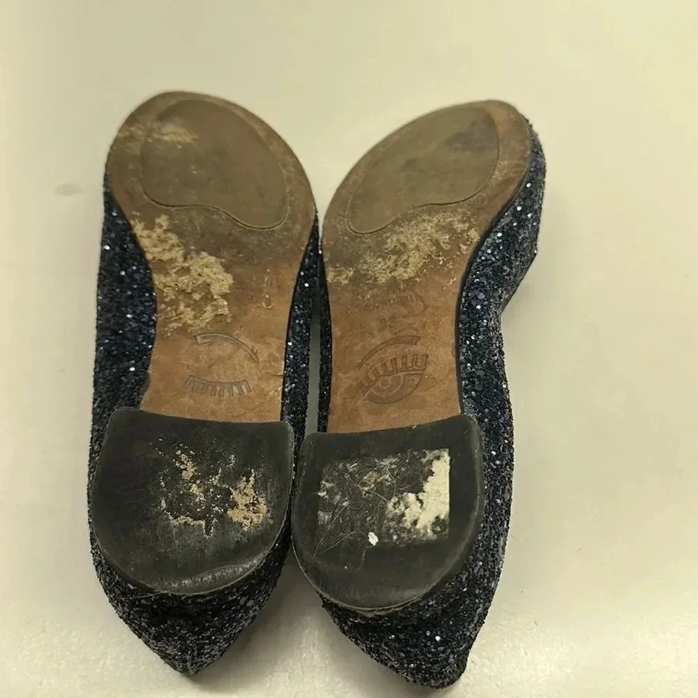 Chiara Ferragni Glitter Ballet Flats Shoes Wink Evil Eye Navy Blue Size 36 6